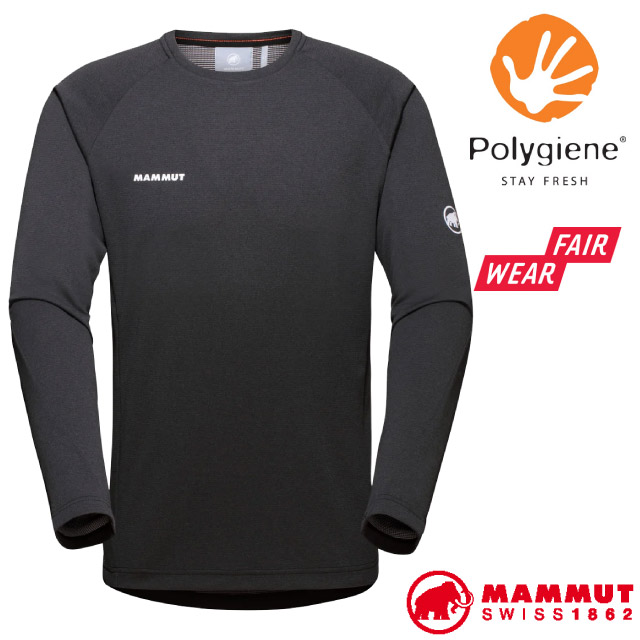 【MAMMUT 長毛象】男Aegility FL彈性快乾透氣圓領長袖上衣/1016-00800-00593 幻影黑/白✿30E010